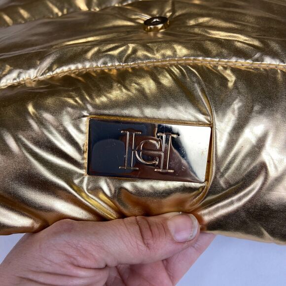 Carolina Herrera Gold Fantasy Puffer Clutch Handbag - Picture 4 of 8